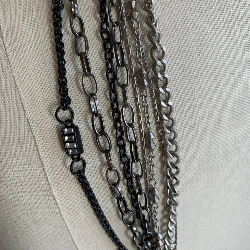 Multi Strand Necklace in Silver, Gun Metal and Blk - Picture 3 of 4